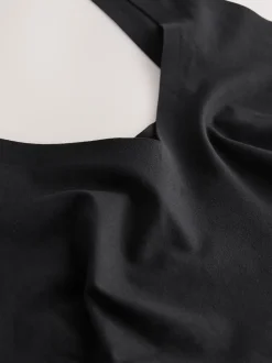 self. Black V-Neckline Smoothing Crop Bra