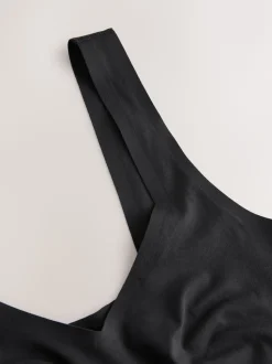 self. Black V-Neckline Smoothing Crop Bra