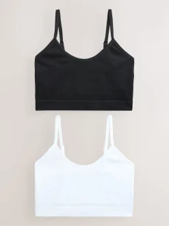 self. Black/White Seamless Rib Long Line Bralette 2 Pack