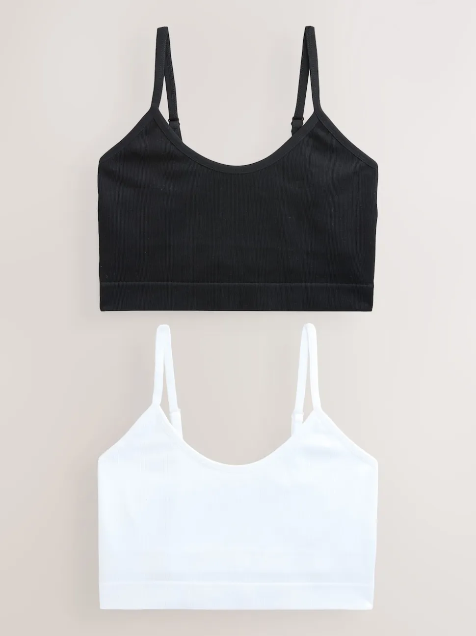 self. Black/White Seamless Rib Long Line Bralette 2 Pack