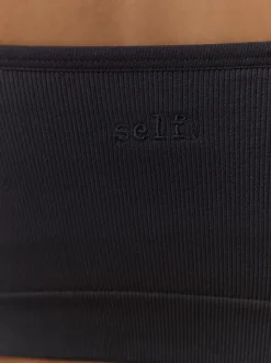 self. Black/White Seamless Rib Long Line Bralette 2 Pack