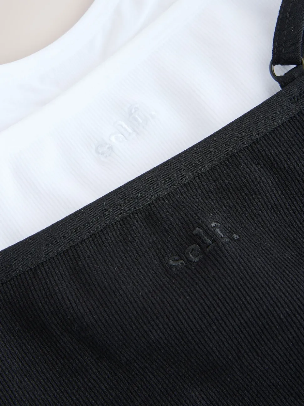self. Black/White Seamless Rib Long Line Bralette 2 Pack