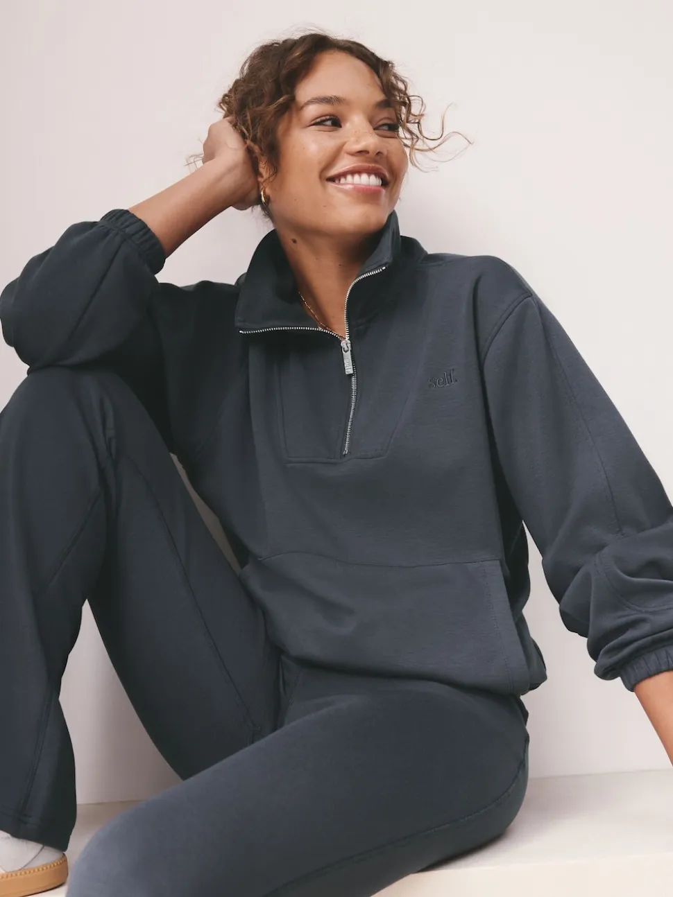 self. Blue Half Zip Modal Sweatshirt