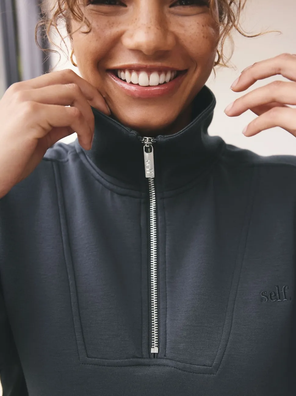 self. Blue Half Zip Modal Sweatshirt