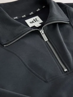 self. Blue Half Zip Modal Sweatshirt