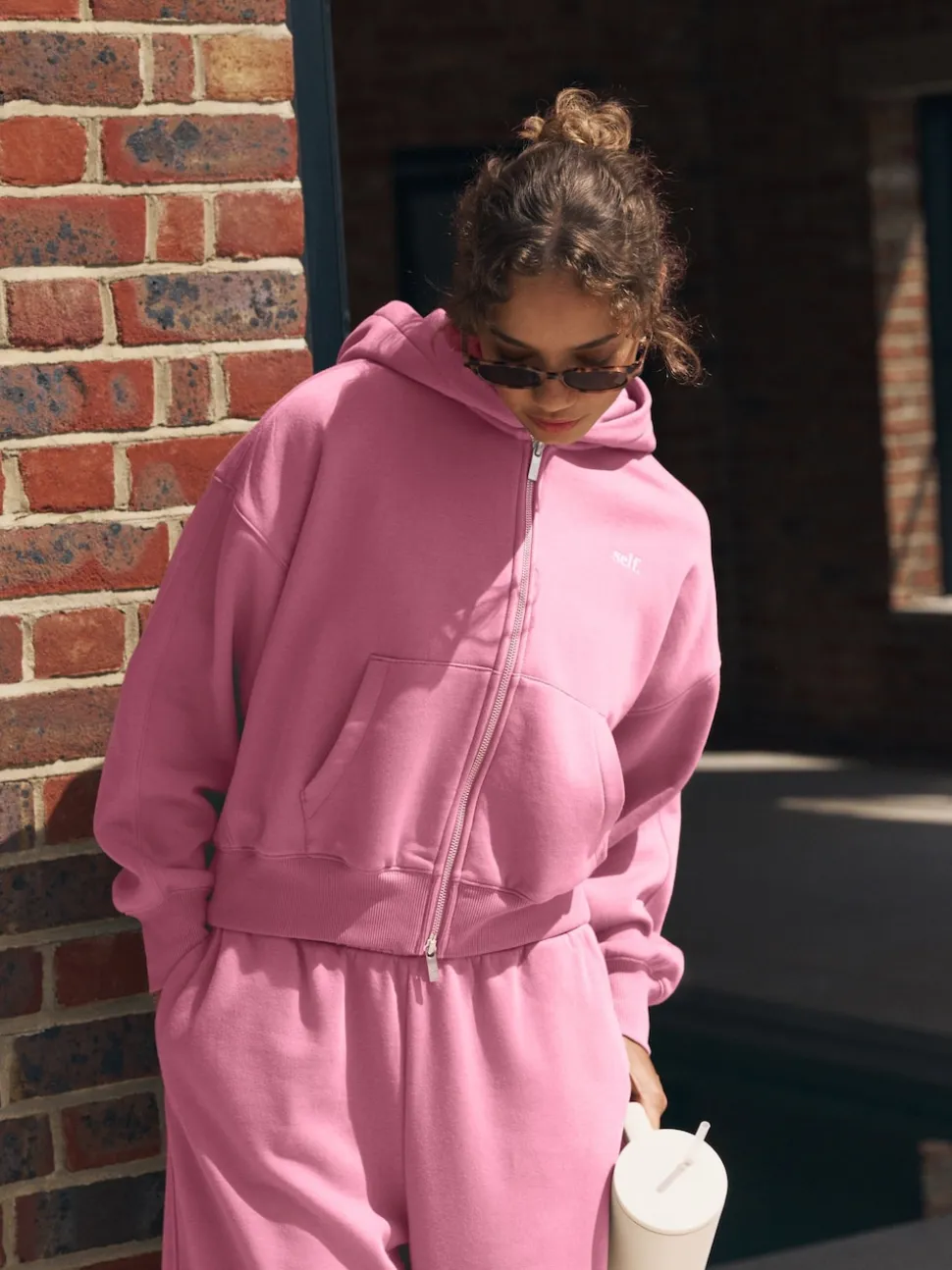 self. Bright Pink Hooded Zip Through Jacket