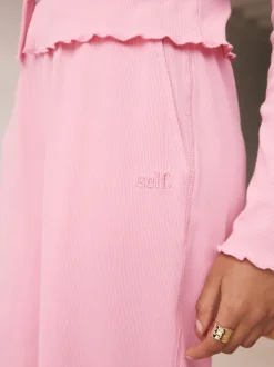 self. Bright Pink Ribbed Button Through Pyjamas