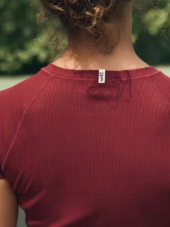 self. Burgundy Fitted Rib T-Shirt