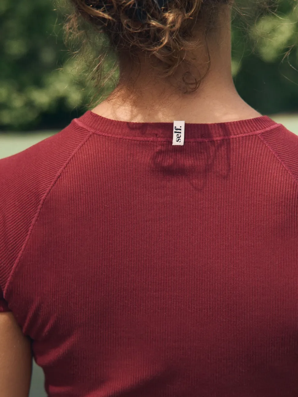 self. Burgundy Fitted Rib T-Shirt