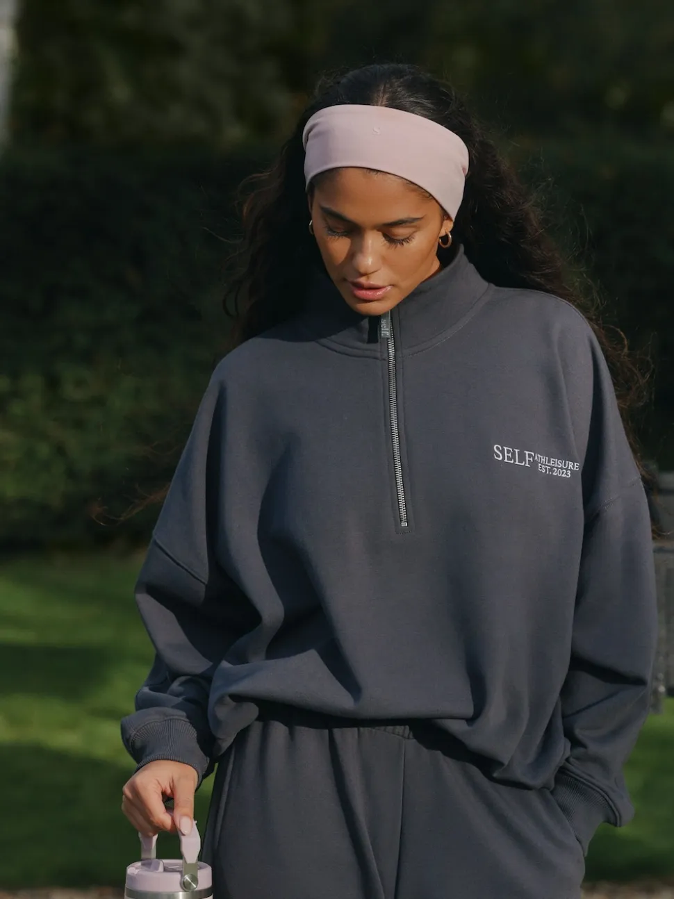 self. Charcoal Grey Half Zip Sweatshirt
