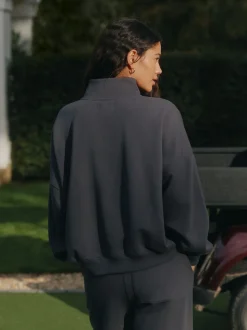 self. Charcoal Grey Half Zip Sweatshirt