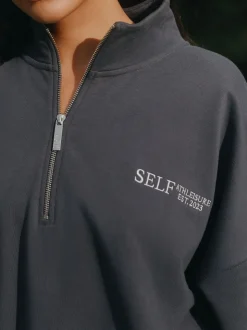self. Charcoal Grey Half Zip Sweatshirt