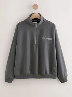 self. Charcoal Grey Half Zip Sweatshirt