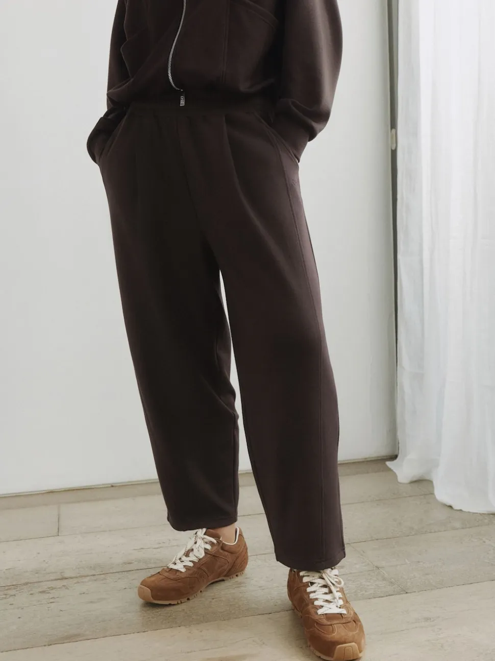 self. Chocolate Brown Barrell Leg Knitted Joggers