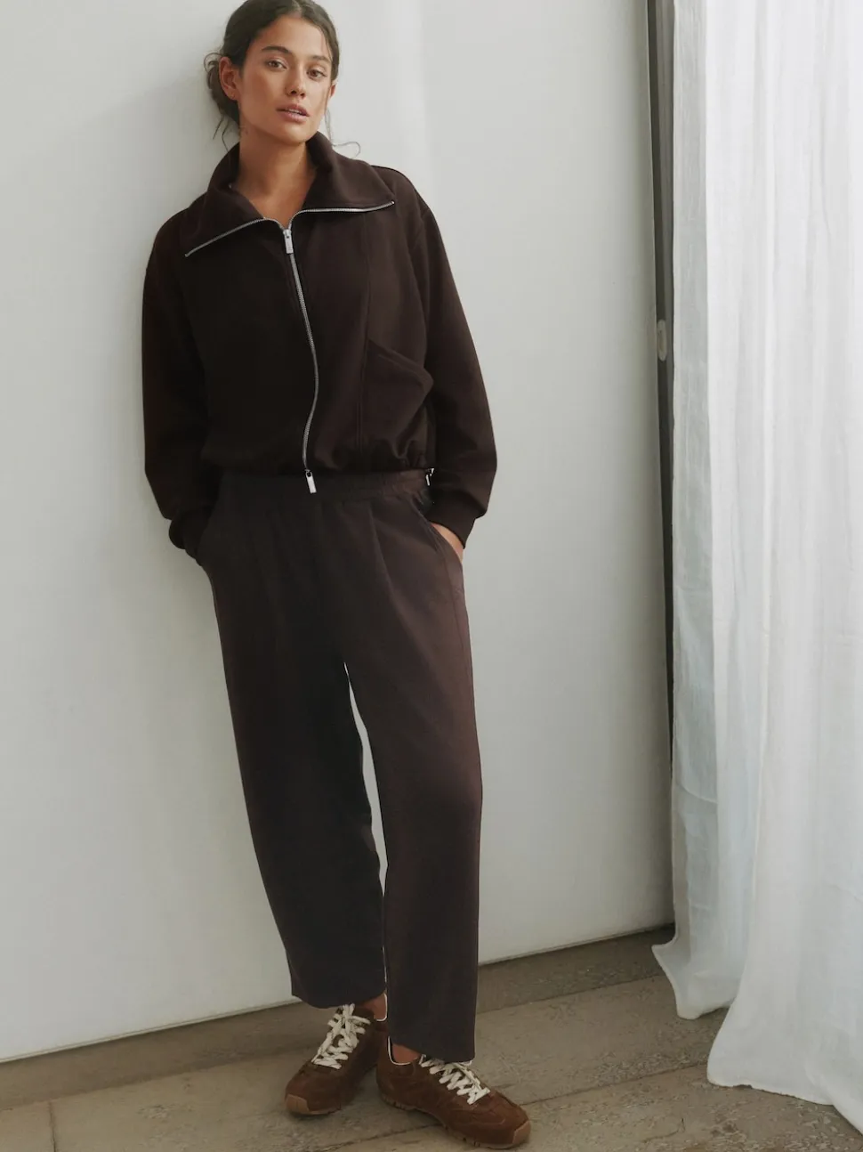 self. Chocolate Brown Barrell Leg Knitted Joggers