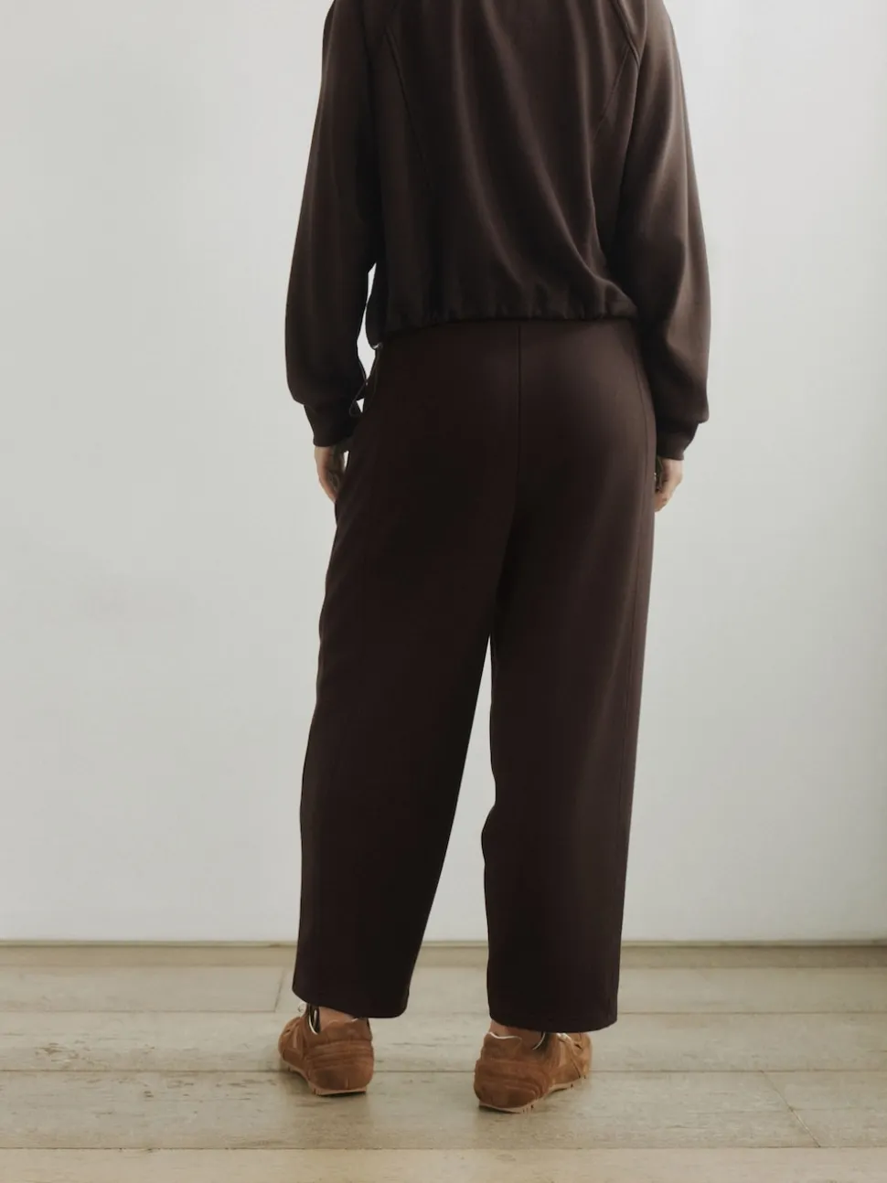 self. Chocolate Brown Barrell Leg Knitted Joggers