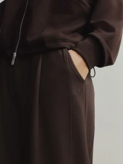 self. Chocolate Brown Barrell Leg Knitted Joggers