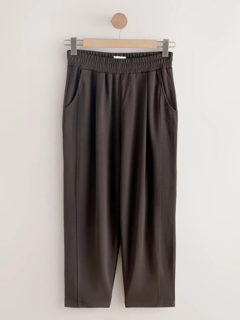 self. Chocolate Brown Barrell Leg Knitted Joggers