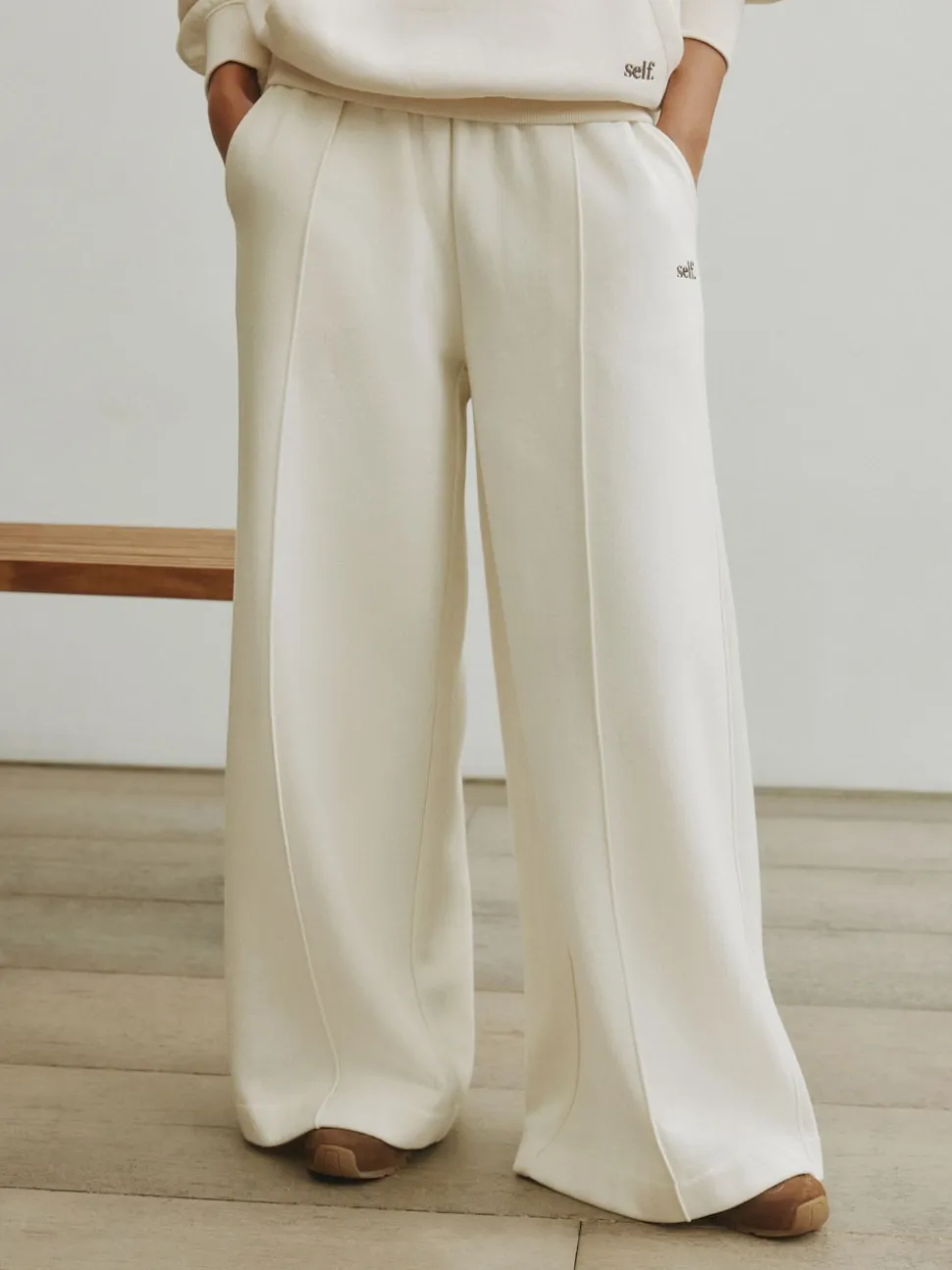 self. Cream Wide Leg Joggers