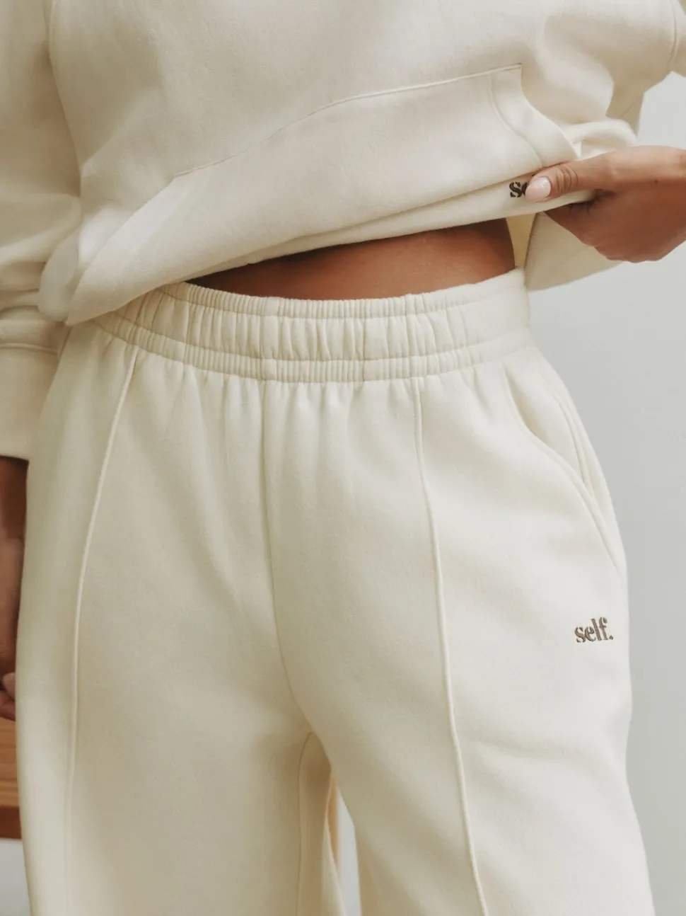 self. Cream Wide Leg Joggers