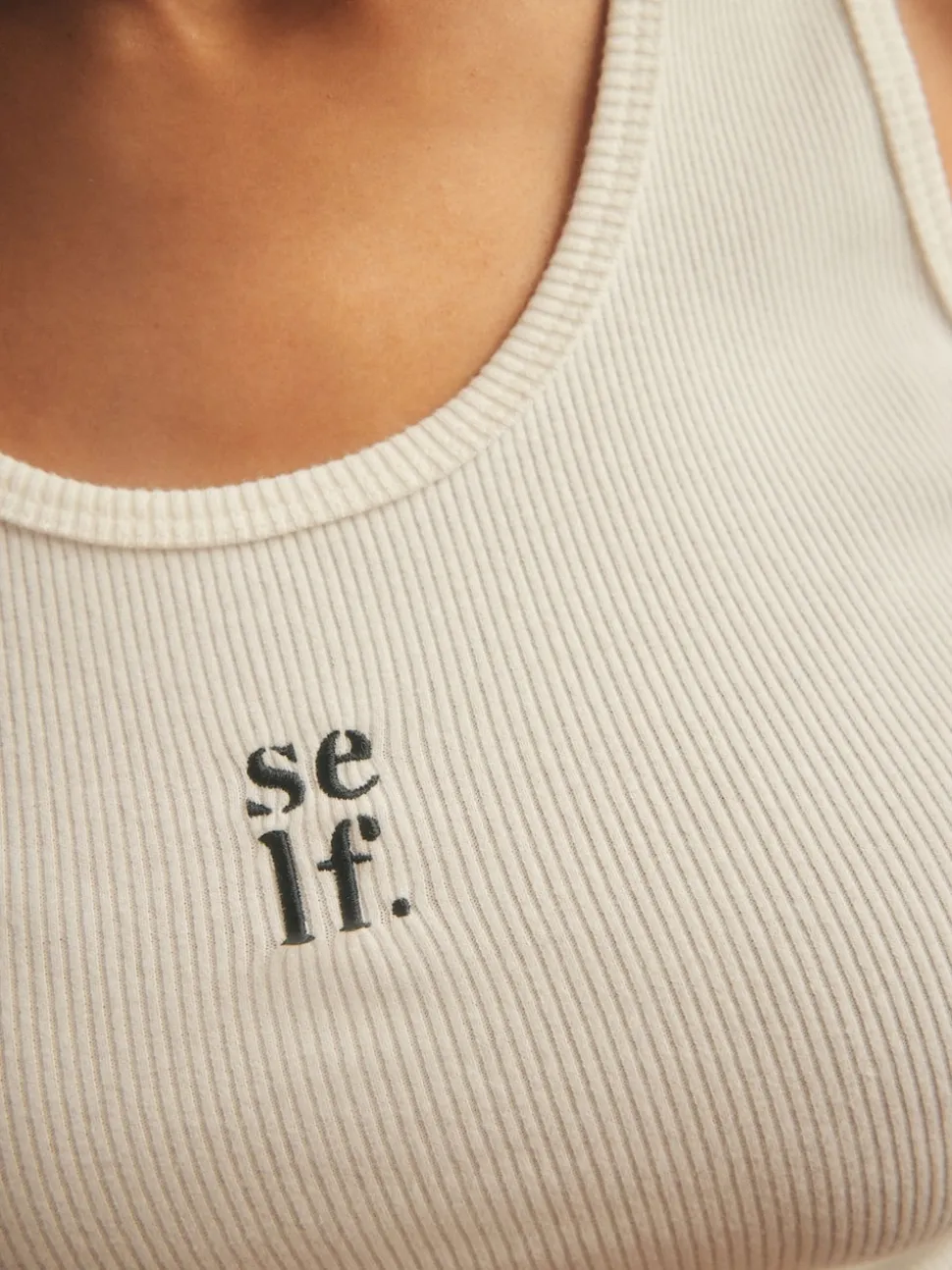self. Ecru Cotton Rib Scoop Neck Vest