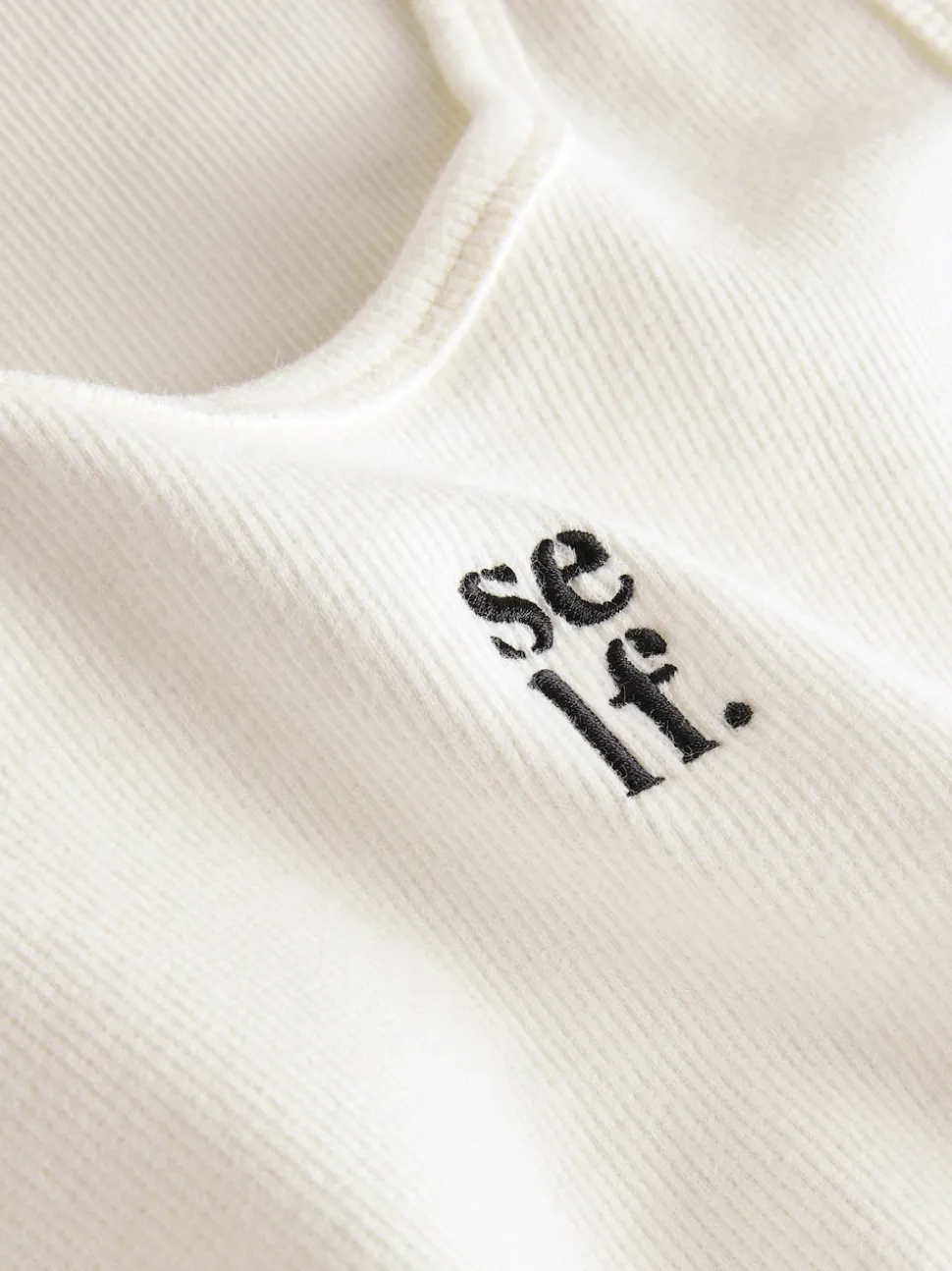 self. Ecru Cotton Rib Scoop Neck Vest