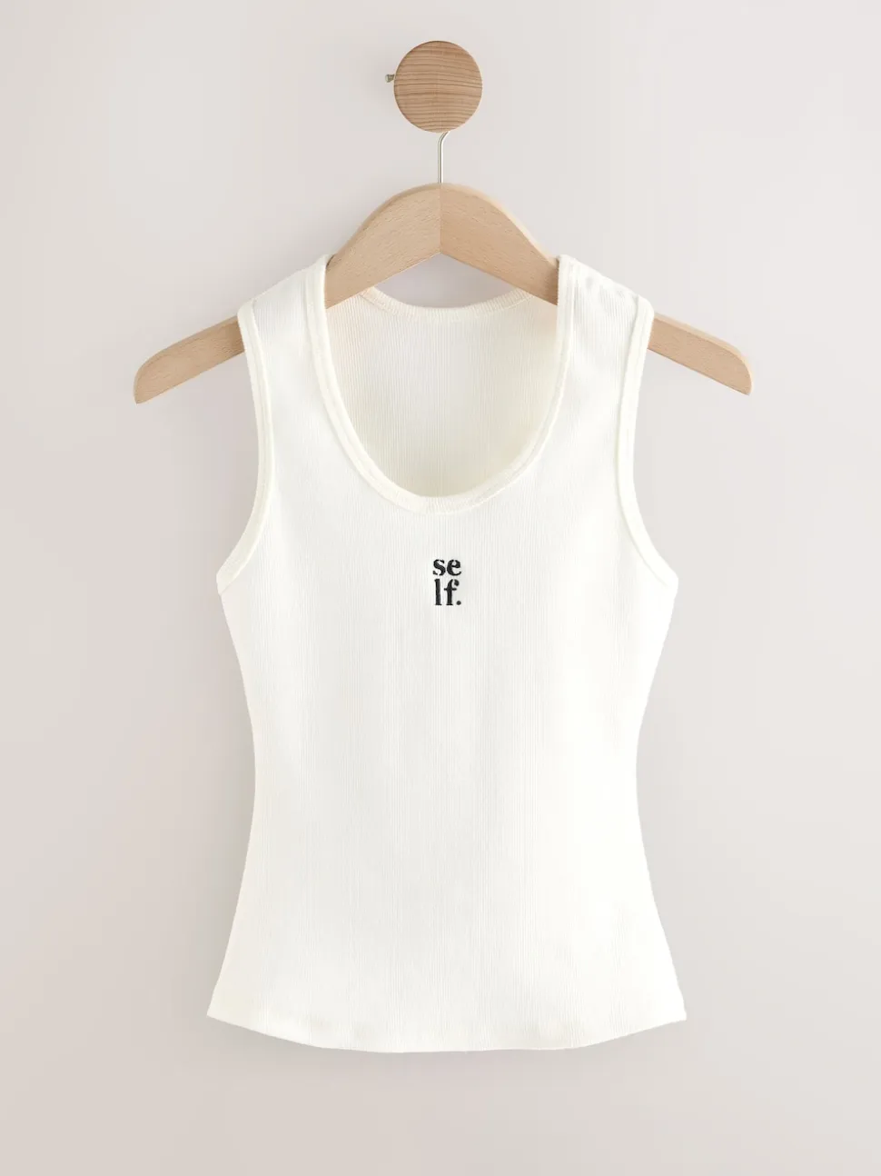 self. Ecru Cotton Rib Scoop Neck Vest