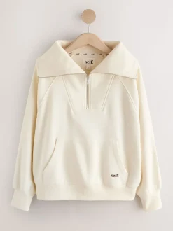 self. Ecru Half Zip Collar Sweatshirt