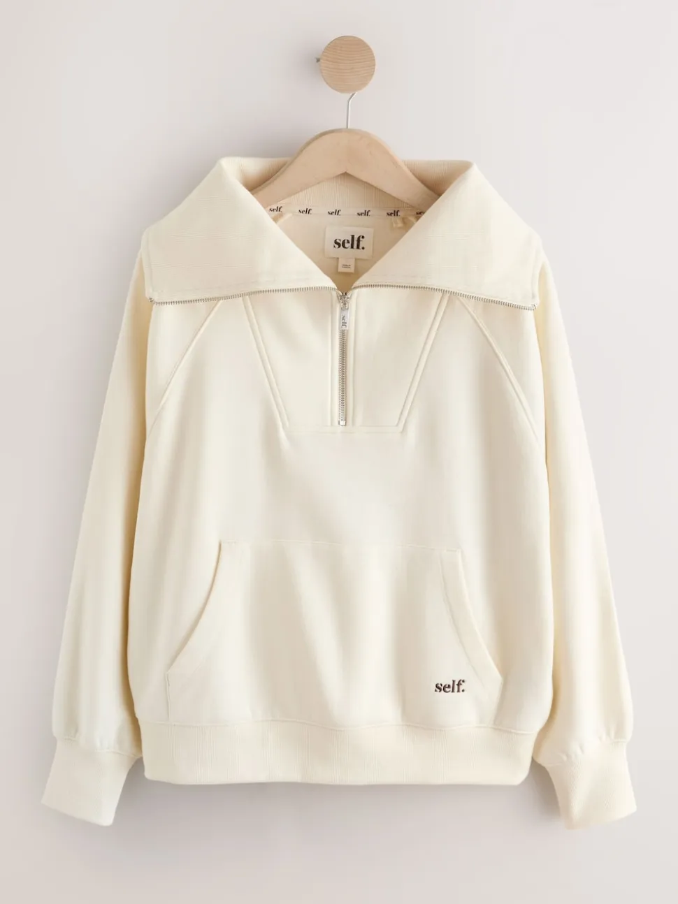 self. Ecru Half Zip Collar Sweatshirt