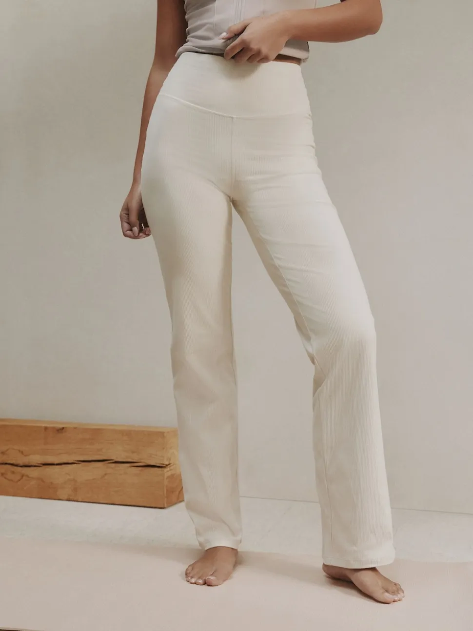 self. Ecru Rib Wide Leggings