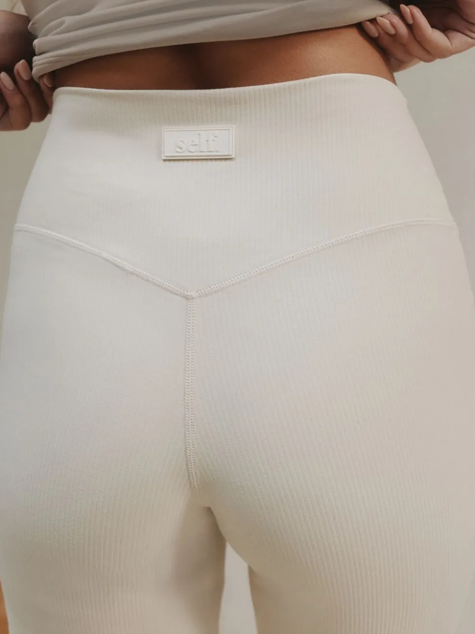 self. Ecru Rib Wide Leggings