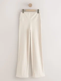 self. Ecru Rib Wide Leggings