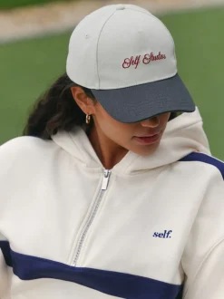 self. Ecru/Navy Half Zip Fleece Top