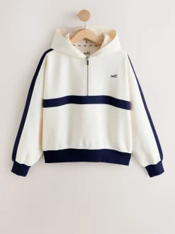 self. Ecru/Navy Half Zip Fleece Top