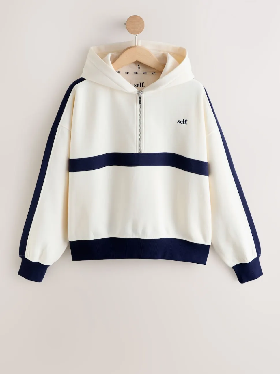 self. Ecru/Navy Half Zip Fleece Top