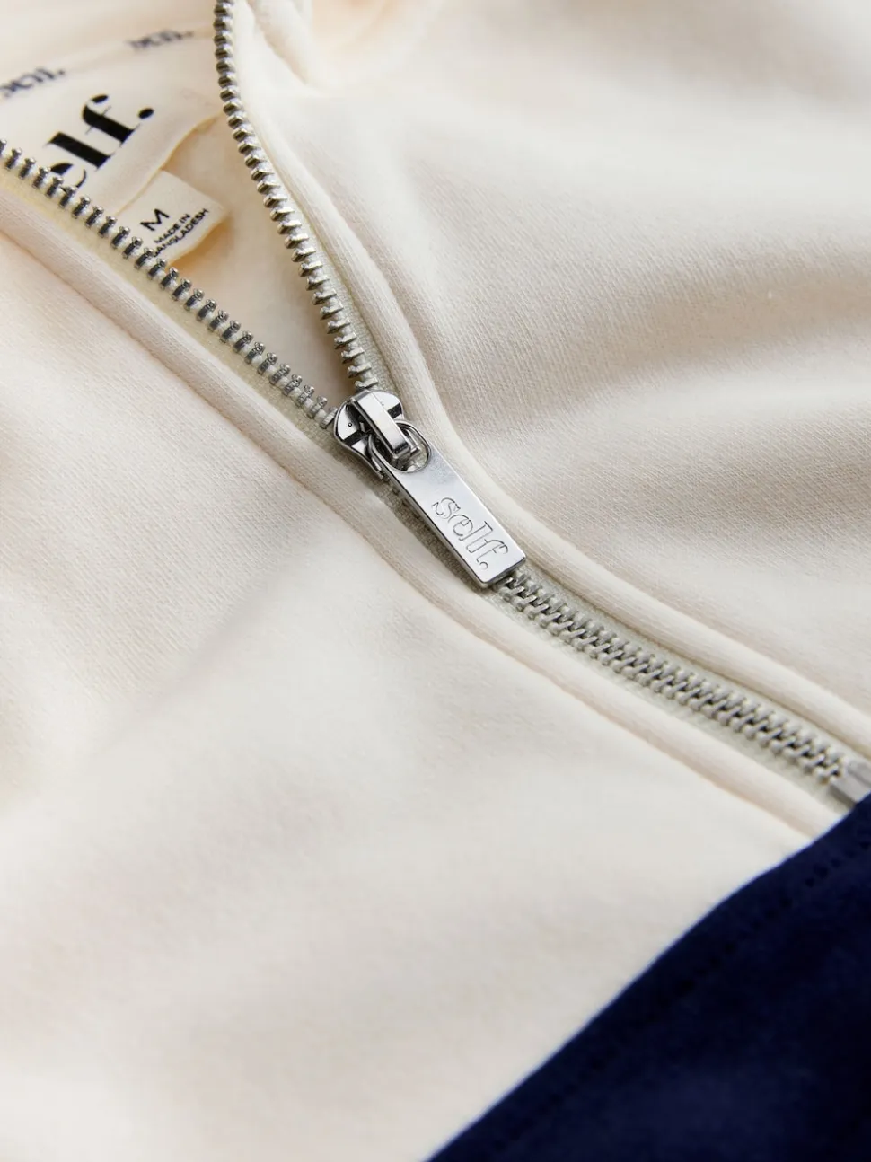 self. Ecru/Navy Half Zip Fleece Top