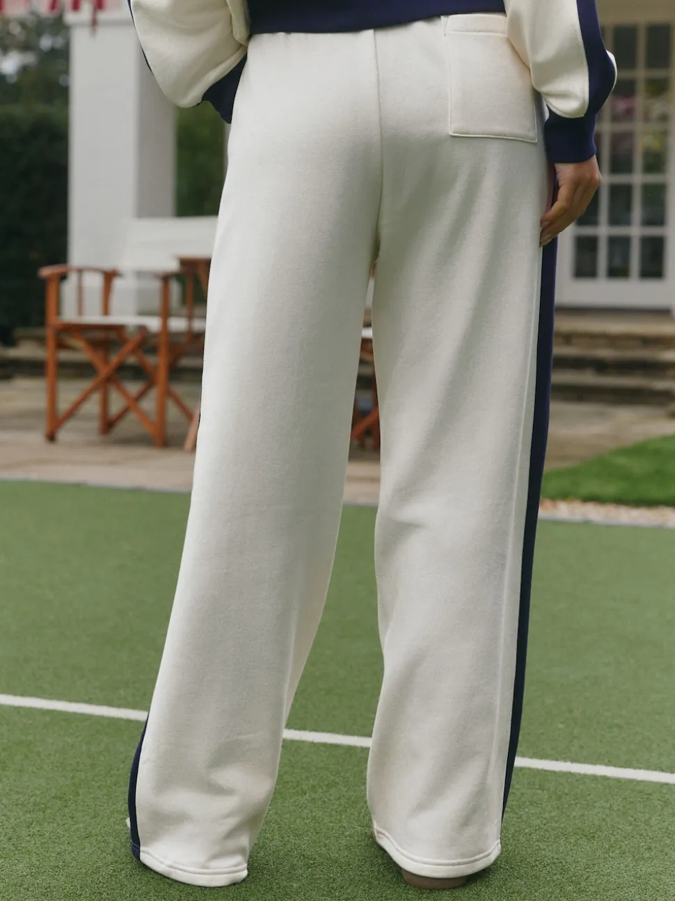 self. Ecru/Navy Wide Leg Joggers
