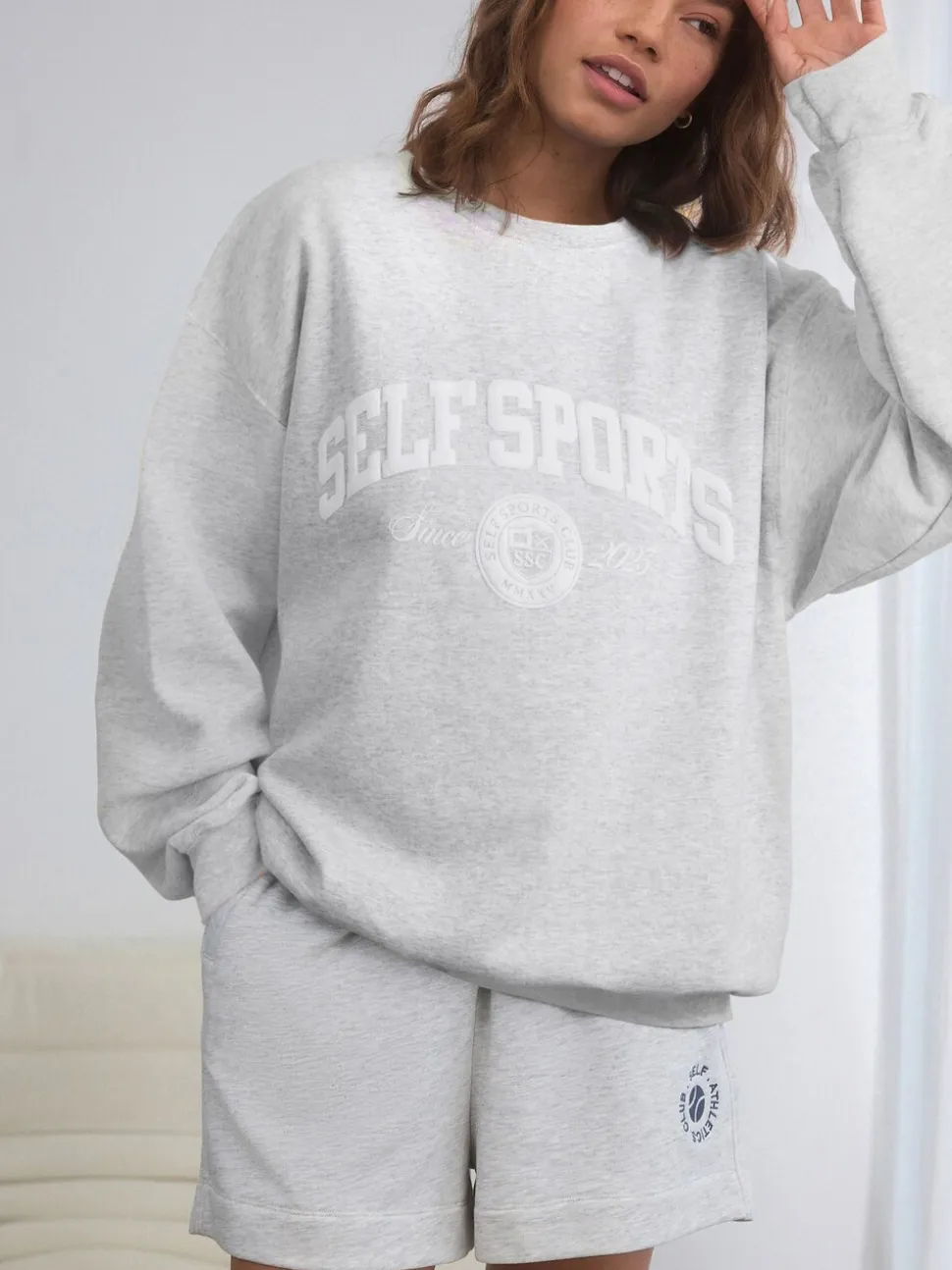 self. Grey Embroidered Slogan Sweatshirt