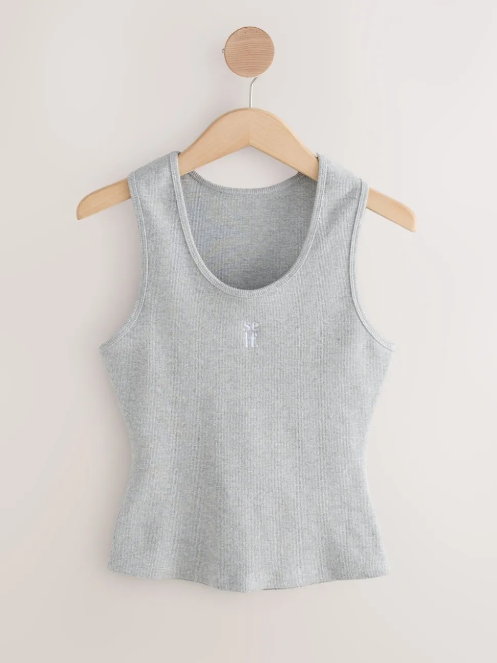 self. Grey Marl Cotton Rib Scoop Neck Vest