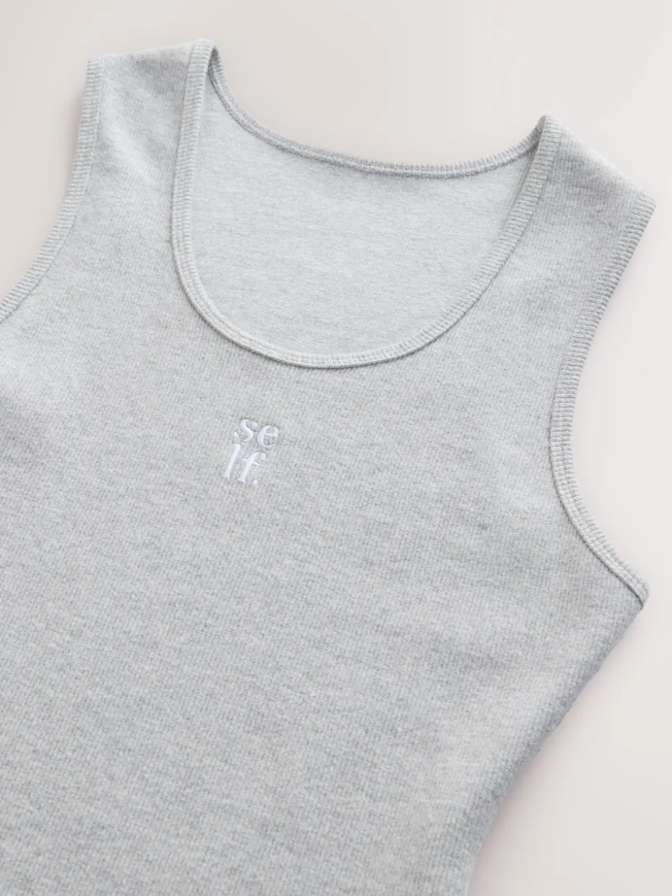 self. Grey Marl Cotton Rib Scoop Neck Vest