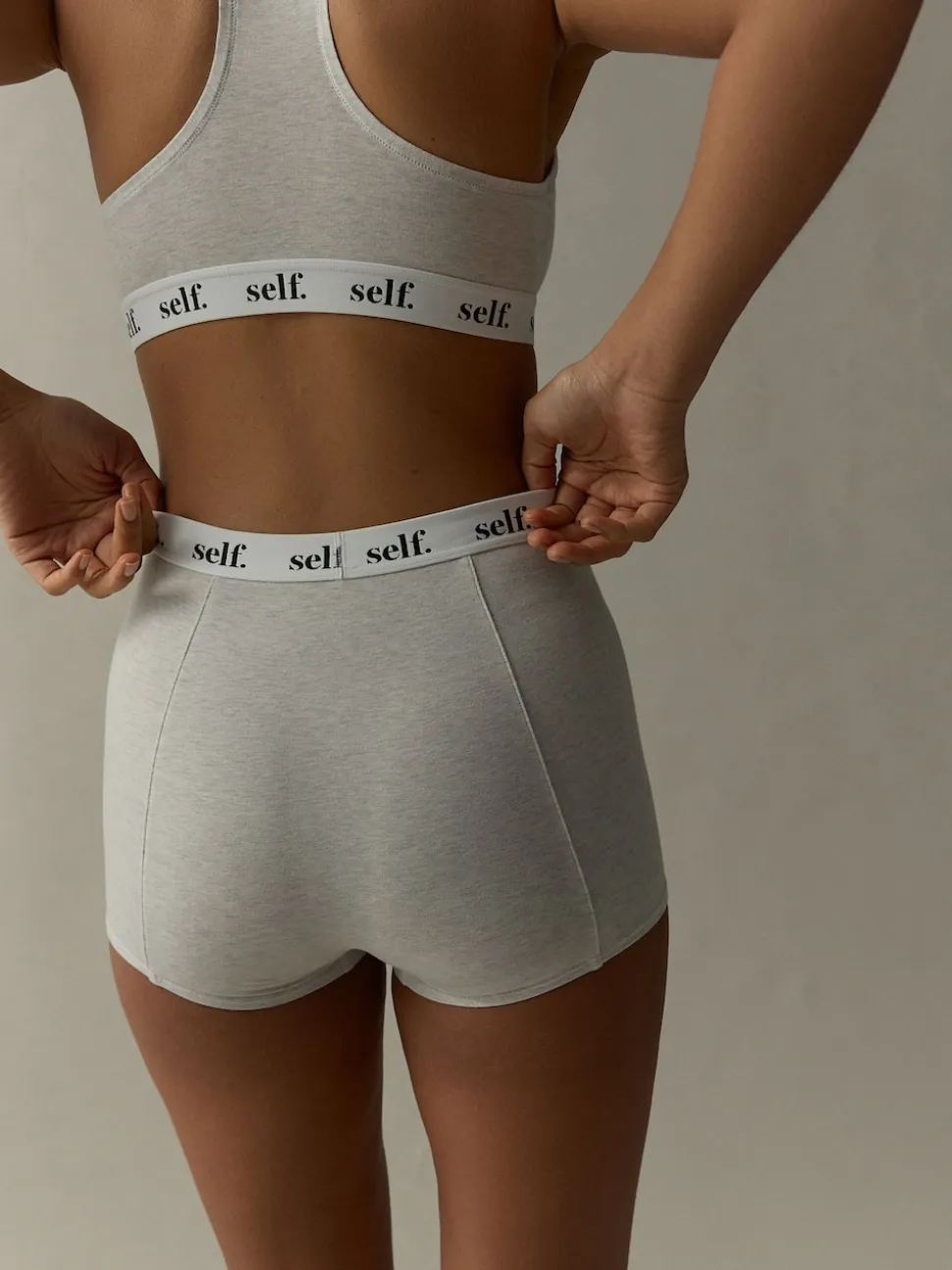 self. Grey Marl Short Logo Knickers
