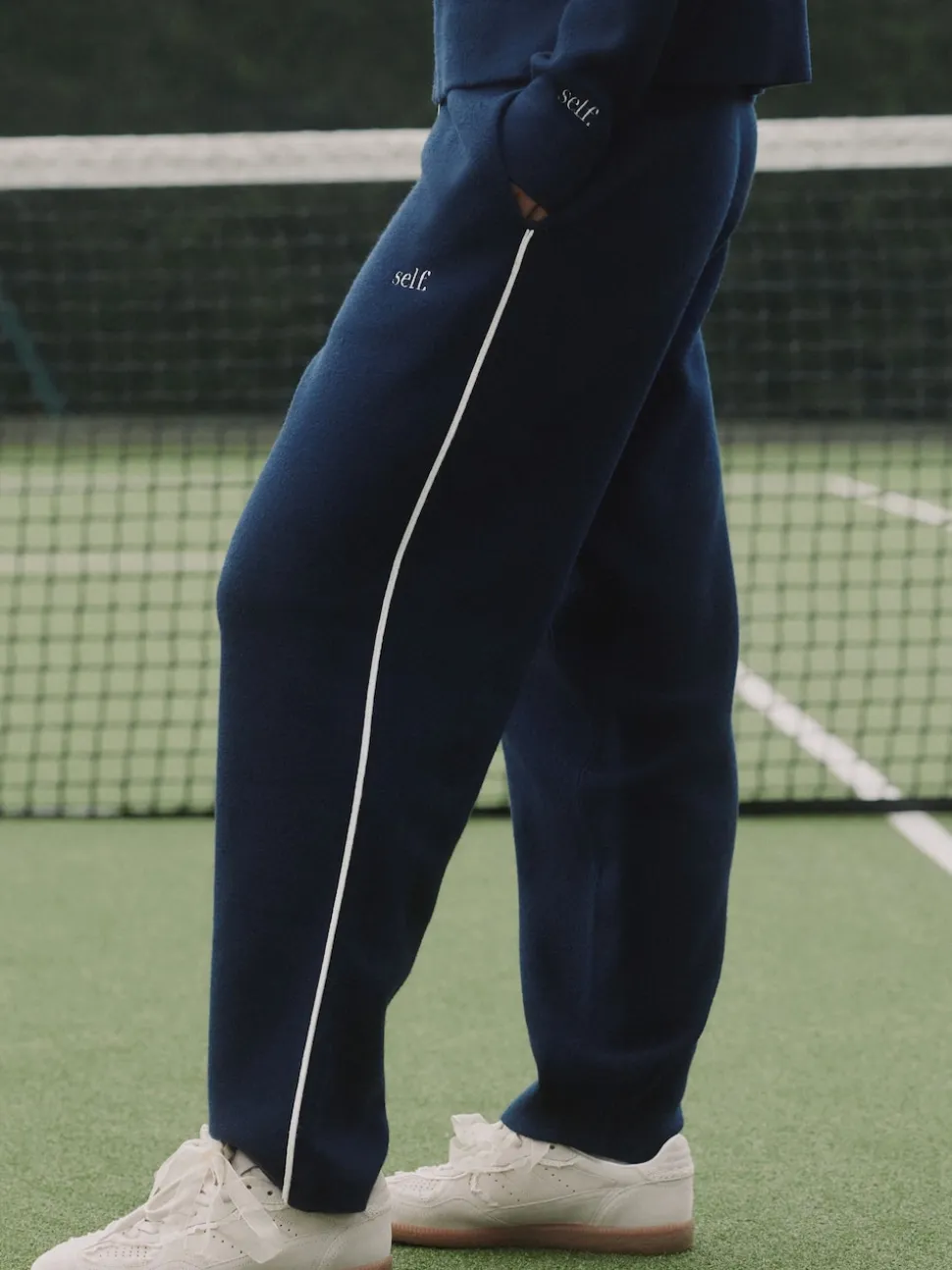 self. Navy Barrell Leg Knitted Joggers