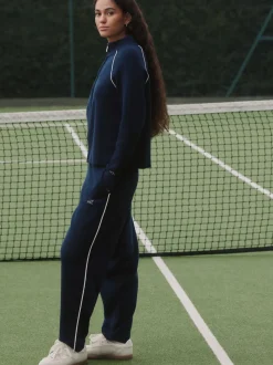 self. Navy Barrell Leg Knitted Joggers