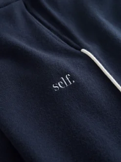 self. Navy Barrell Leg Knitted Joggers