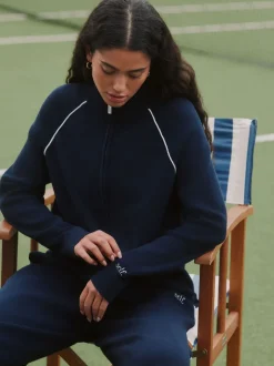 self. Navy Full Zip Knitted Track Top