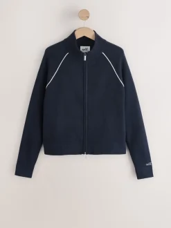 self. Navy Full Zip Knitted Track Top