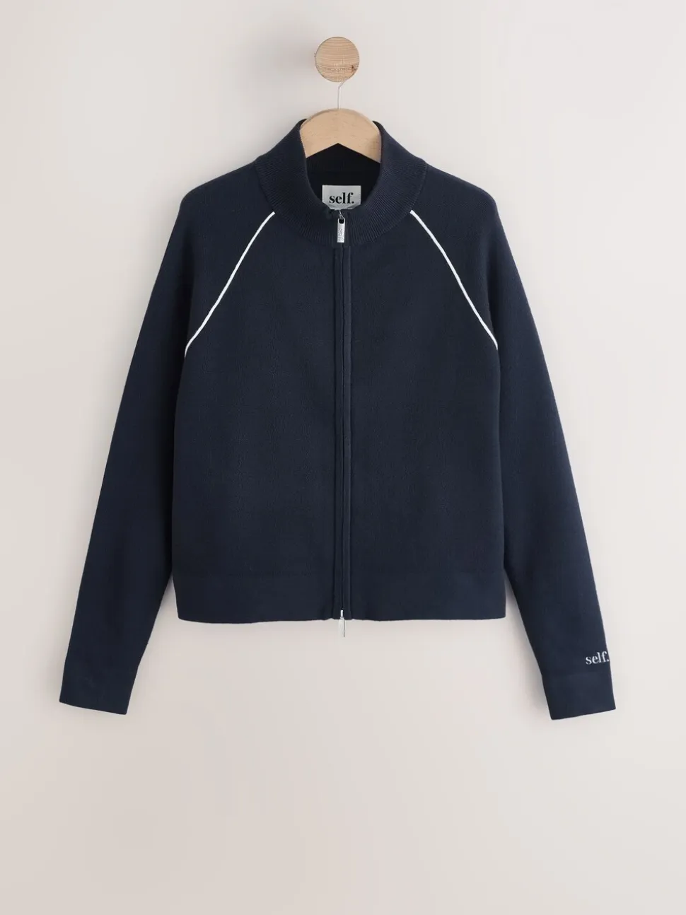 self. Navy Full Zip Knitted Track Top