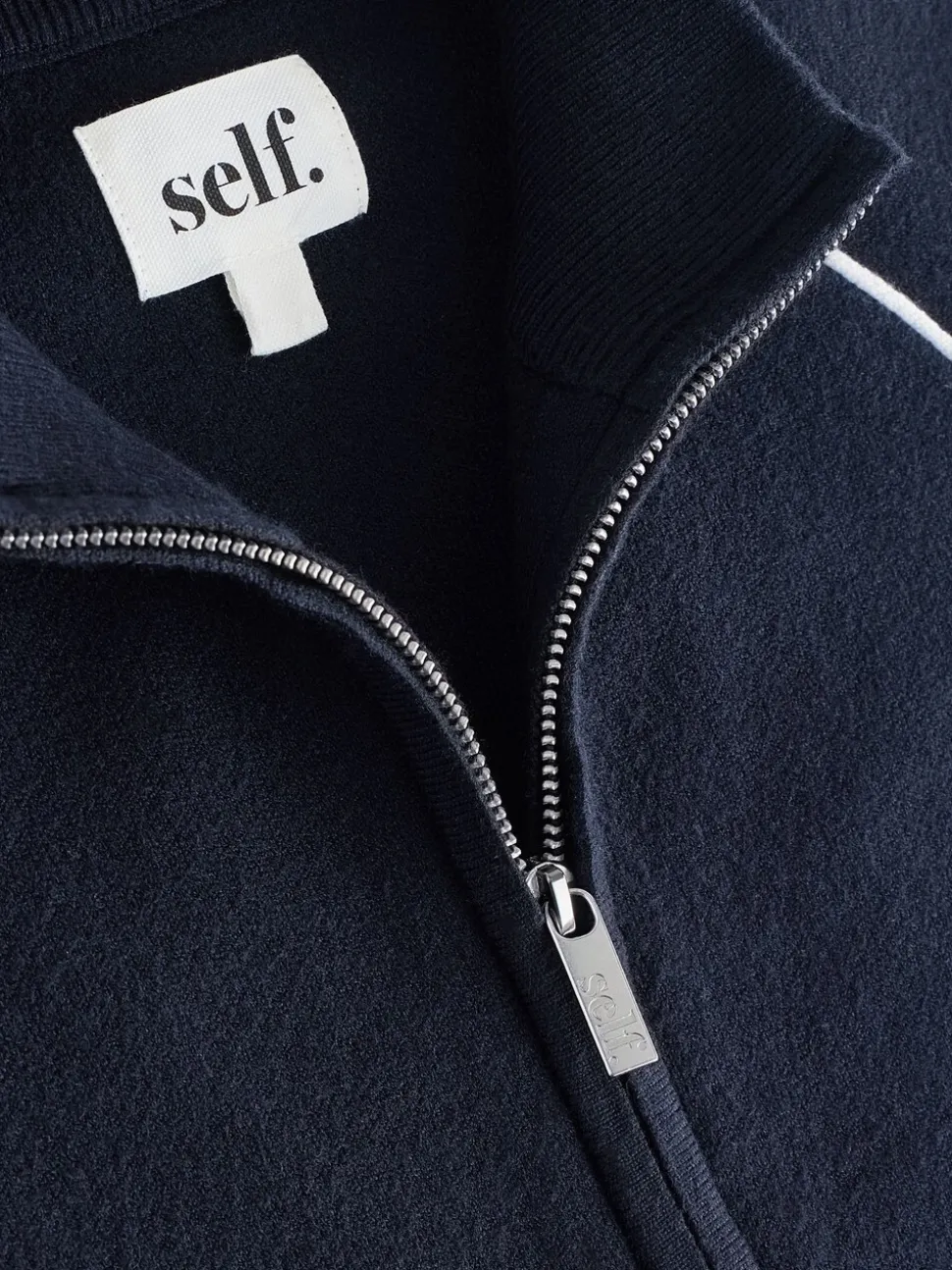 self. Navy Full Zip Knitted Track Top
