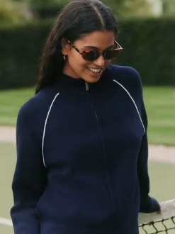 self. Navy Full Zip Knitted Track Top