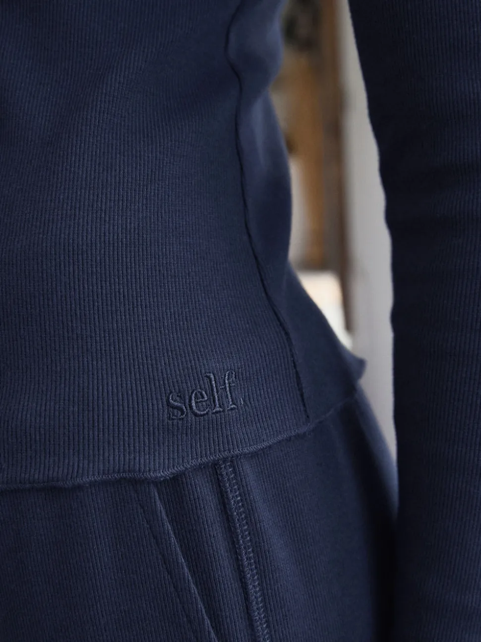 self. Navy Ribbed Button Through Pyjamas